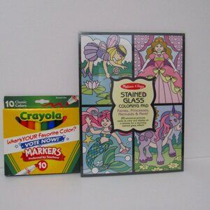 Set of - Melissa & Doug Stained Glass Coloring Pad & Crayola Markers NEW